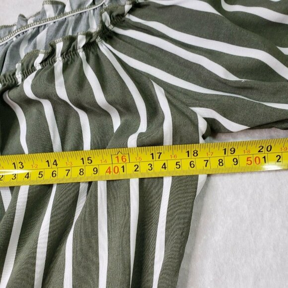 Striped Olive & White Off-Shoulder cropped Blouse With Button Front Size M - Picture 8 of 9